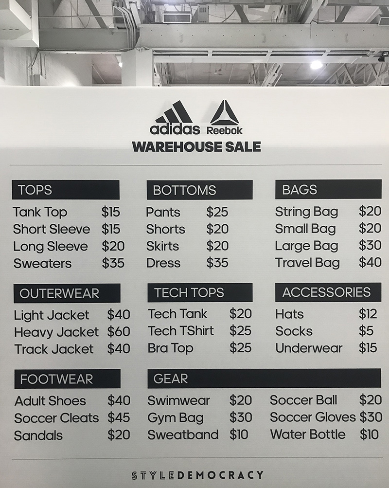adidas reebok warehouse sale